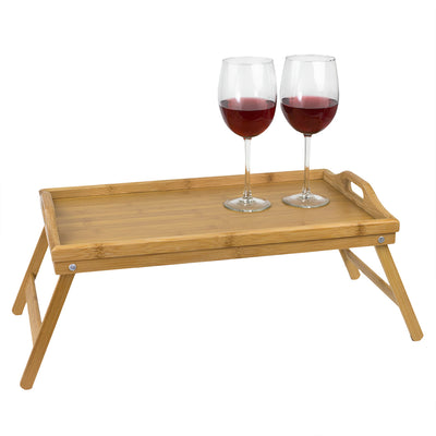 3 of 4:Home Basics Multi-Purpose Folding Rustic Bamboo Bed Tray with Handles, Natural, 19x12x9.5 Inches 