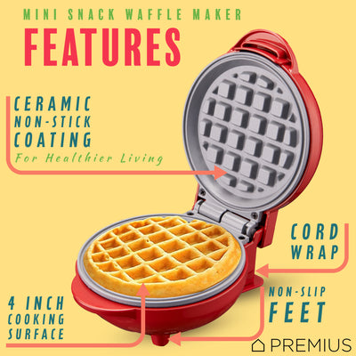14 of 18:PREMIUS Ceramic Non-Stick Mini Snack Waffle Maker, 4 Inch Mold 