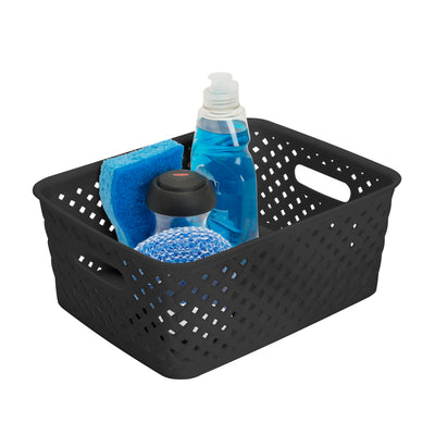 1 of 1:Simplify's Small Resin Wicker Storage Bin in Black 