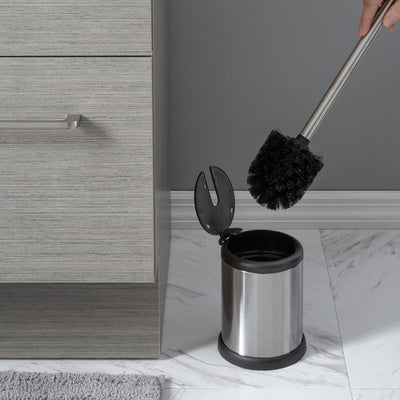 4 of 4:Bath Bliss 2 Pack Self Closing Lid Toilet Brush and Holder in Stainless Steel 