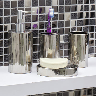 2 of 2:Home Basics 4 Pieces Ceramic Bath Set, Chrome 