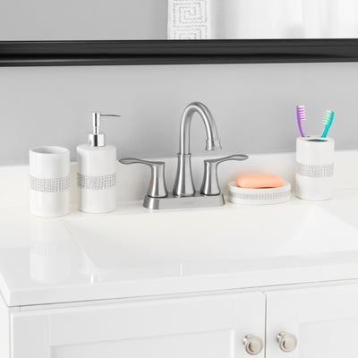 4 of 6:Ensemble d'accessoires de bain de luxe Home Basics, 4 pièces, en céramique, avec de superbes paillettes, blanc 