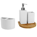 2 of 4:Ensemble d'accessoires de salle de bain en céramique Home Basics Serene Scandinavian, 4 pièces, avec plateau en bambou, blanc 