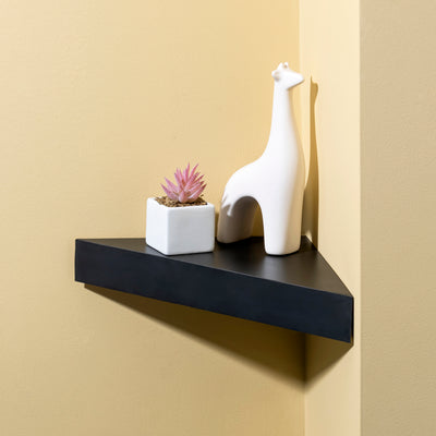 4 of 4:Home Basics Estante flotante esquinero de madera, negro 