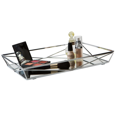 2 of 3:Home Details Large Geometric Mirrored Vanity Tray in Chrome 