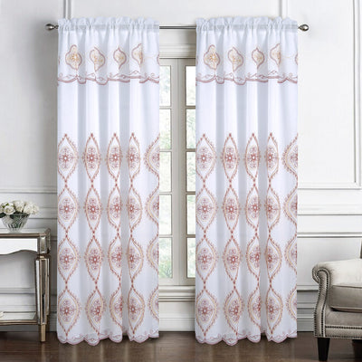 1 of 24:Panel de ventana bordado de damasco Arcadia con cenefa adjunta y respaldo, 54 x 90 pulgadas 