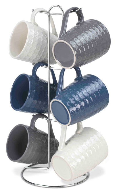 1 of 8:Ensemble de 7 tasses avec support diamant Home Basics (6 tasses, bleu marine, gris et blanc) 