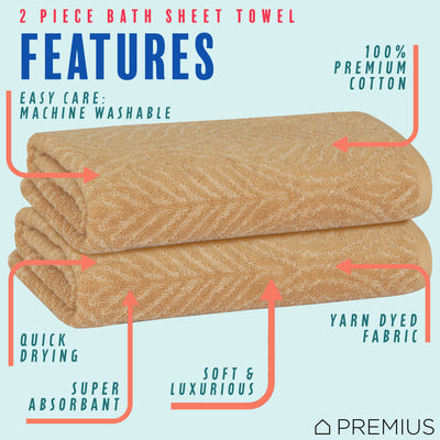 9 of 23:PREMIUS 2 Pack Leaf 100% Cotton Yarn Dyed Bath Sheet Towel, 32x64 Inches 
