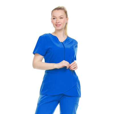 15 of 28:Heal Wear 4-Way Stretch Women's Zippered Tulip Scrub Top 