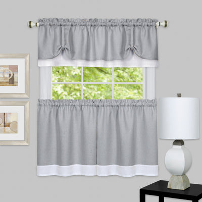 1 of 3:Darcy Window Curtain Tier and Valance Set 58x24/58x14 - Grey/White 