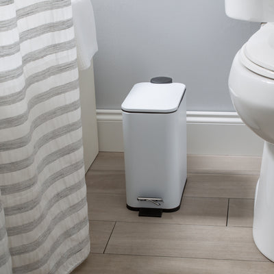 3 of 4:Simplify Slim Rectangular 5 Liter Pedal Trash Bin with Soft Close Lid in White 