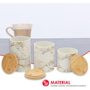 3 of 5:Home Basics 3 Piece Ceramic Canister Set with Bamboo Lids, Marble White 