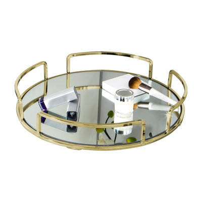 2 of 4:Accueil Détails Plateau de vanité miroir rond moderne en or satiné 