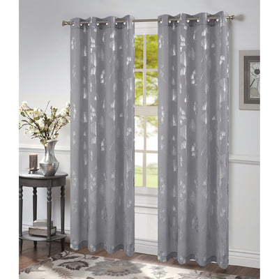 4 of 6:Felicity Ginkgo Leaf Foil Print Sheer Grommet Window Panel, 54x84 Inches 