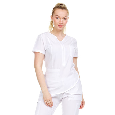 11 of 28:Heal Wear 4-Way Stretch Women's Zippered Tulip Scrub Top 