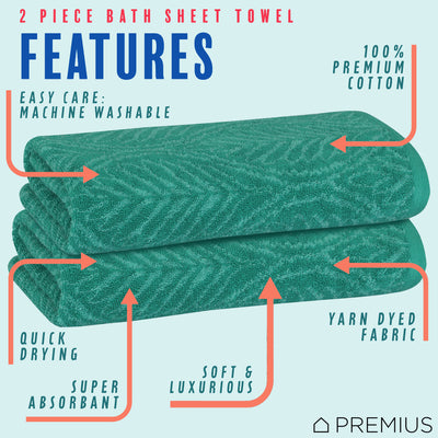 18 of 23:PREMIUS 2 Pack Leaf 100% Cotton Yarn Dyed Bath Sheet Towel, 32x64 Inches 