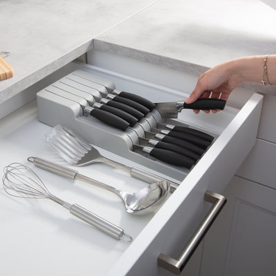 3 of 4:Kitchen Details 2 Tier in Drawer Knife Organizer in Grey 