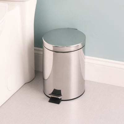 2 of 3:Home Basics 5 Liter Polished Stainless Steel Round Waste Bin, Silver, 11.5x9x8 Inches 
