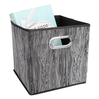 1 of 4:Bac de rangement pliable en tissu non tissé Home Basics, couleur bois, avec poignée à œillets, noir 