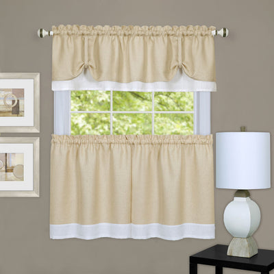 1 of 3:Darcy Window Curtain Tier and Valance Set 58x24/58x14 - Tan/White 