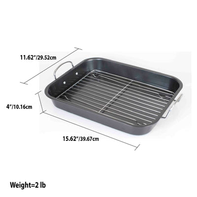 6 of 6:Home Basics Roast Pan with Grill Rack, Grey 