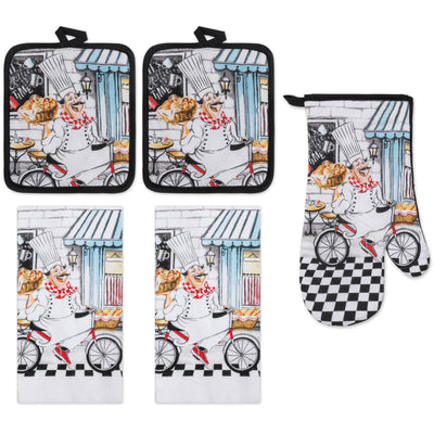 38 of 61:PREMIUS 5 Piece Printed Kitchen Linen Set, 2 Cotton Towels, 2 Pot Holders, 1 Oven Mitt 