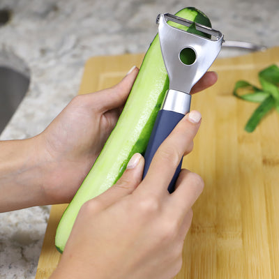 4 of 4:Home Basics Meridian Stainless Steel Horizontal Vegetable Peeler, Indigo 