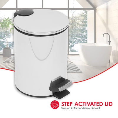 5 of 7:Poubelle ronde Home Basics de 3 litres avec poignée de transport, acier inoxydable mat 