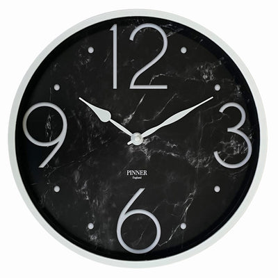 1 of 1:PREMIUS Modern Numeral Bold Round Analog Wall Clock, Marble Black, 14 Inches 