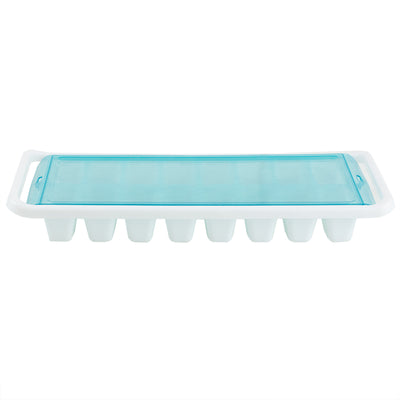 3 of 5:Home Basics 16 Compartment Square Plastic Stackable Ice Cube Tray with Snap-on Cover, Blue 