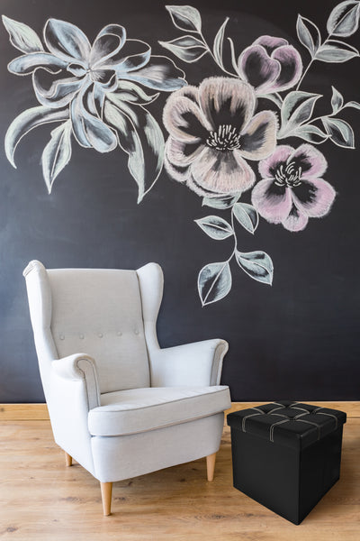 2 of 6:Collapsible Tufted Storage Ottoman, Black Faux Leather, 15x15x15 Inches 