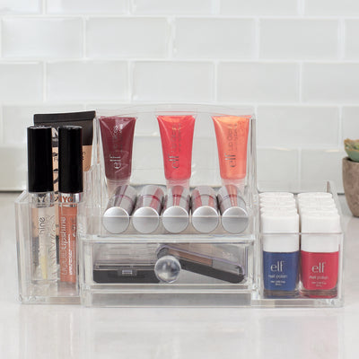 3 of 4:Organiseur de cosmétiques Home Basics Deluxe Medium en plastique incassable à compartiments multiples avec tiroir facile à ouvrir, transparent 