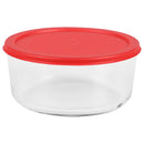 1 of 4:Home Basics Round 55 oz. Borosilicate Glass Food Storage Container with Red Lid 