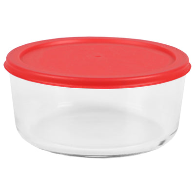 1 of 4:Home Basics Round 55 oz. Borosilicate Glass Food Storage Container with Red Lid 