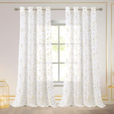 2 of 7:Abira Metallic Leaf Sheer Grommet Window Curtain Panel, 55x84 Inches 