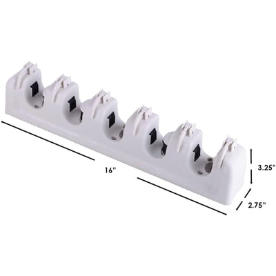 7 of 7:Home Basics - Organizador de escoba y fregona de plástico con 5 ranuras y 6 ganchos, color blanco 