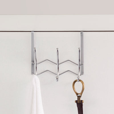 4 of 6:Home Basics Chevron 3 Dual Hook Over the Door Organizing Rack, Chrome 