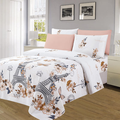4 of 4:Premium Neutral 4 & 6 Piece Wrinkle-Free Sheet Set, Eifel Tower 