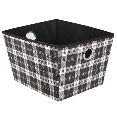 1 of 4:Grand bac de rangement ouvert non tissé Home Basics Plaid avec poignées à œillets, noir 
