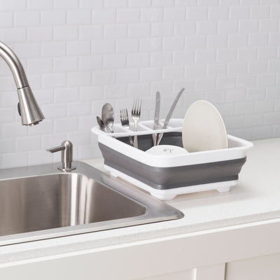 9 of 14:Home Basics Escurreplatos plegable de silicona y plástico, blanco/gris 