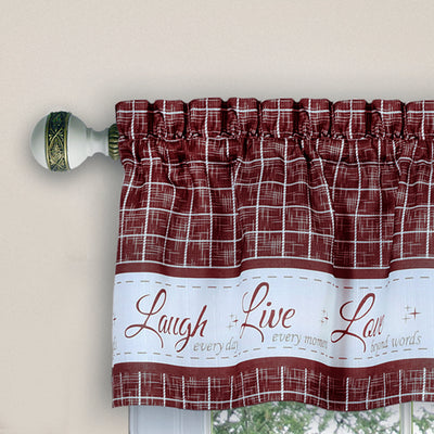 2 of 3:Live, Love, Laugh Window Curtain Valance - 58x14 - Burgundy 