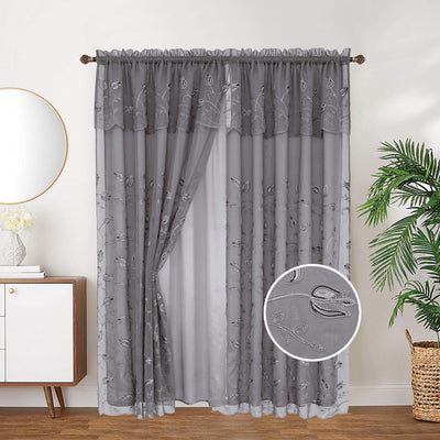3 of 12:Kylie Embroidered Rod Pocket Window Panel with Attached Valance and Backing, 54x90 Inches 
