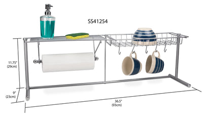 3 of 3:Home Basics Over the Sink Counter Kitchen Station, Silver, 36.5x9x11.75 Inches 