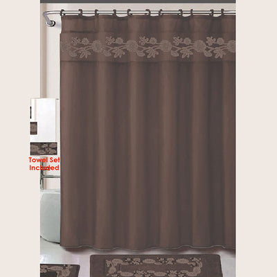 1 of 1:Ensemble de 18 tapis de bain brodés et serviettes Louissa, chocolat 