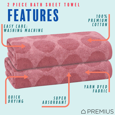 21 of 42:PREMIUS 2 Pack Circles 100% Cotton Yarn Dyed Bath Sheet Towel, 32x64 Inches 