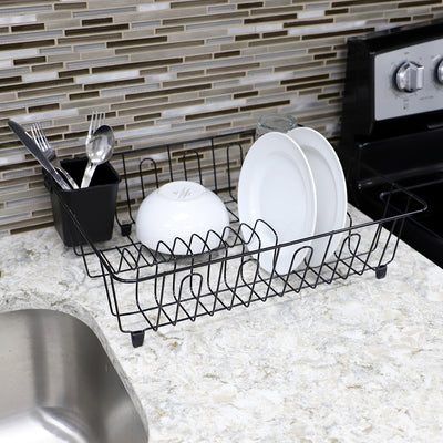4 of 4:Home Basics Large Vinyl Coated Wire Dish Rack with Utensil Holder, Black 