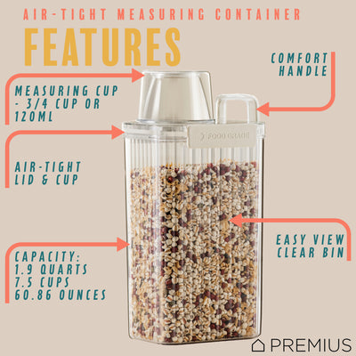 2 of 15:PREMIUS Plastic Food Storage Container with Measuring Cup, Clear-Natural 