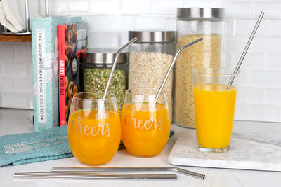4 of 5:Home Basics 10 Piece Reusable Stainless Steel Drinking Straw Set, Silver 