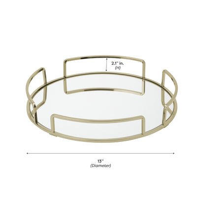 4 of 4:Accueil Détails Plateau de vanité miroir rond moderne en or satiné 