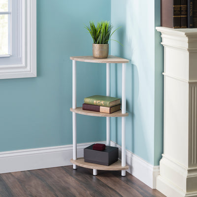 4 of 4:Home Basics Pine Wood 3 Tier Arc Corner Shelf, Natural 
